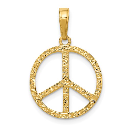 14k Yellow Gold Small Peace Sign Pendant with Texture