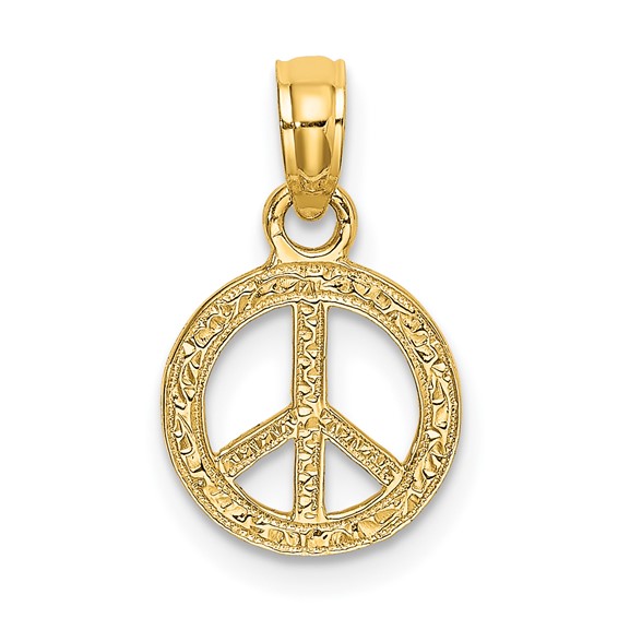 14k Yellow Gold 3/8in Textured Peace Sign Charm