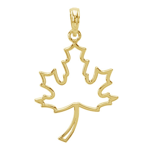 14k Yellow Gold 1in Cut-out Maple Leaf Pendant