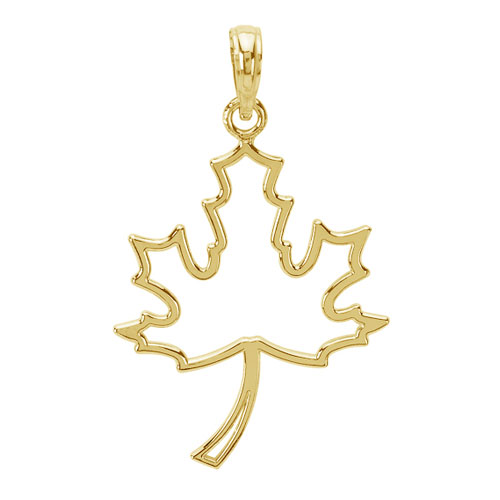 14k Yellow Gold 1in Cut-out Maple Leaf Pendant
