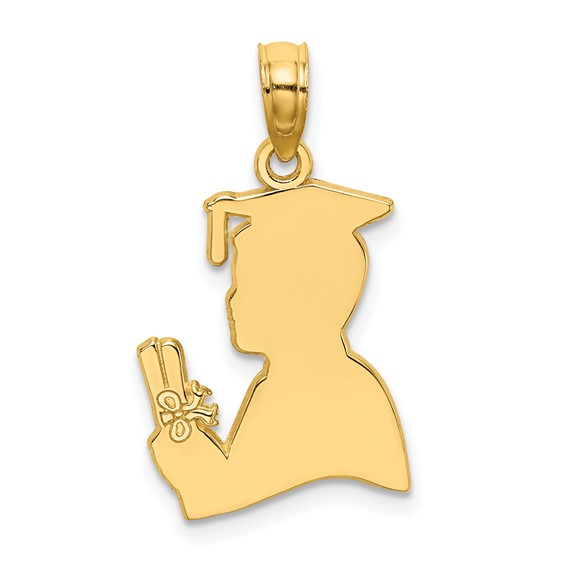 14k Yellow Gold Male Graduation Pendant with Diploma