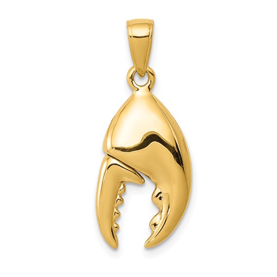 14k Yellow Gold Moveable Crab Claw Pendant 3/4in