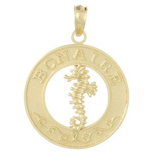 14k Yellow Gold Bonaire Pendant with Seahorse 3/4in