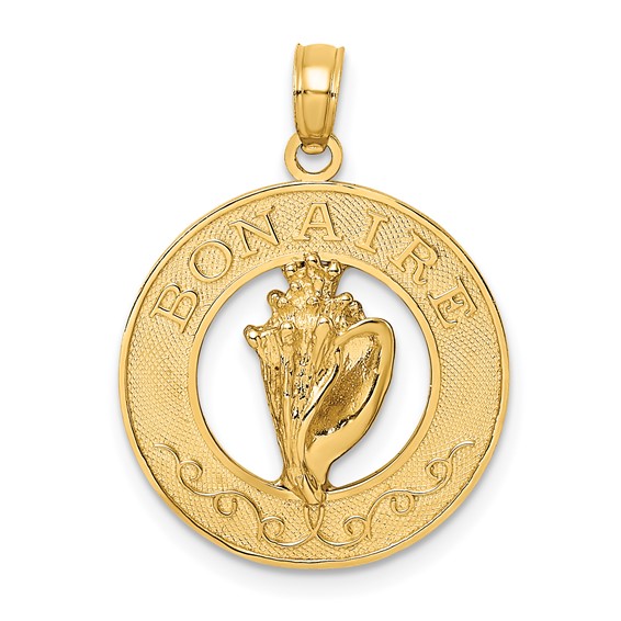 14k Yellow Gold Bonaire Pendant with Conch Shell 3/4in