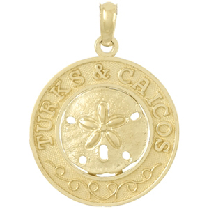 14k Yellow Gold Turks and Caicos Pendant with Sand Dollar 3/4in