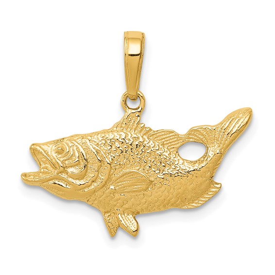 14kt Yellow Gold 1/2in Bass Fish Pendant with Open Mouth
