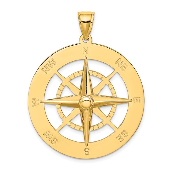 Nautical Compass Pendant 1 1/4in 14kt Yellow Gold
