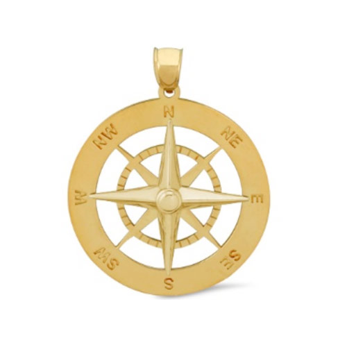 Nautical Compass Pendant 7/8in 14kt Yellow Gold