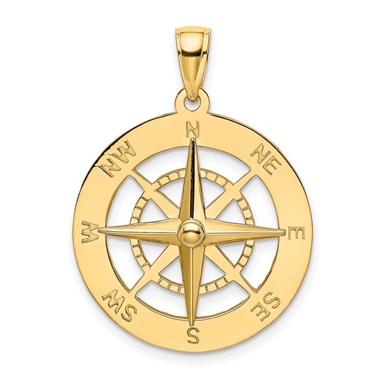 Nautical Compass Pendant 7/8in 14kt Yellow Gold
