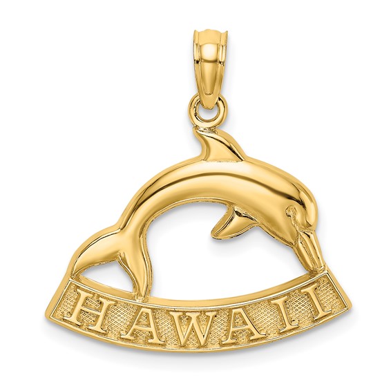 14kt Yellow Gold Hawaii Dolphin Pendant 3/4in