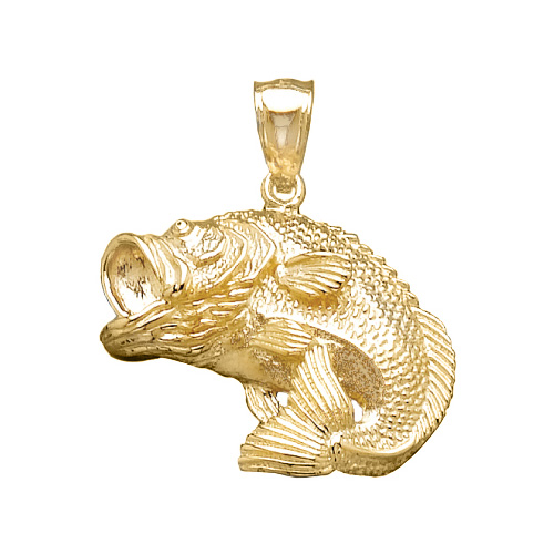 14kt Yellow Gold 3/4in 2-D Bass Fish Pendant