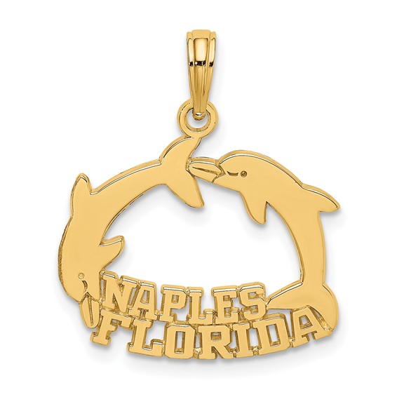 14k Yellow Gold Naples Florida Jumping Dolphins Pendant