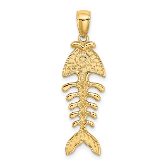 14kt Yellow Gold 1in 3-D Fishbone Pendant
