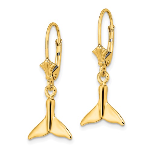 14kt Yellow Gold Whale Tail Leverback Earrings 