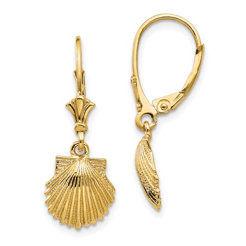 14kt Yellow Gold 28mm Scallop Shell Leverback Earrings