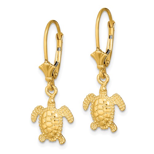 14kt Yellow Gold 29mm Sea Turtle Leverback Earrings