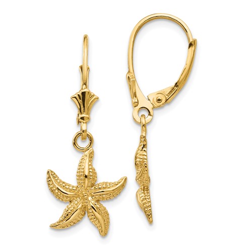 14kt Yellow Gold 32mm Starfish Leverback Earrings