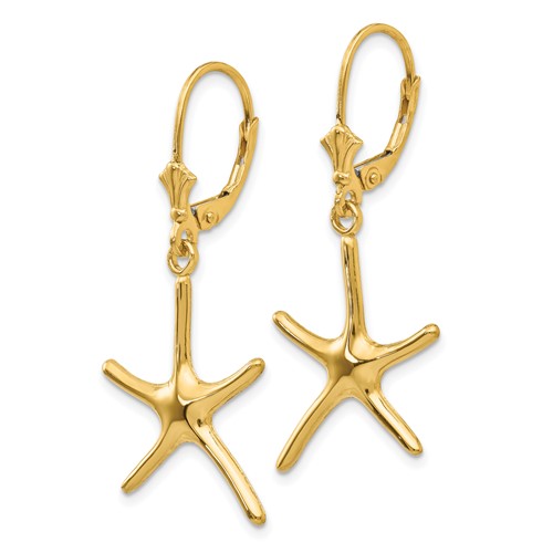 14kt Yellow Gold Thin Starfish Leverback Earrings