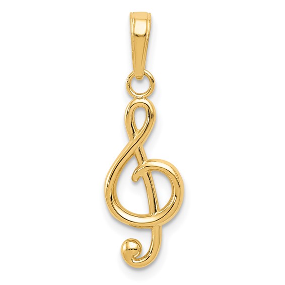14k Yellow Gold 3/4in Treble Clef Pendant