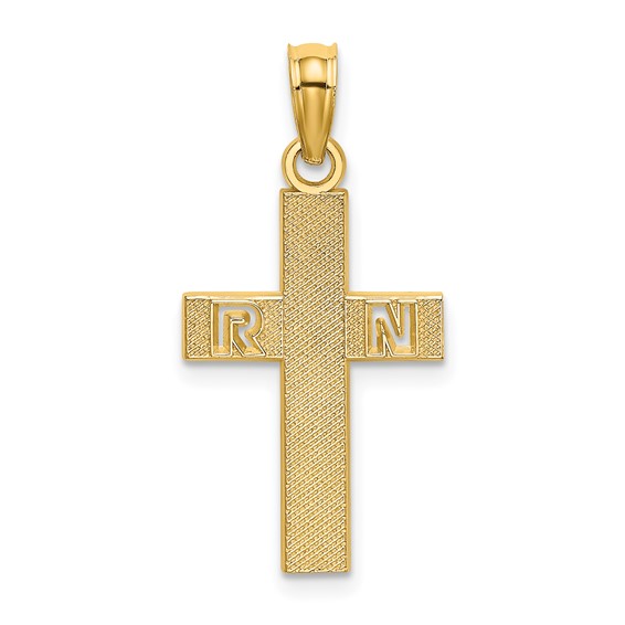 14k Yellow Gold RN Nurse Cross Pendant 3/4in
