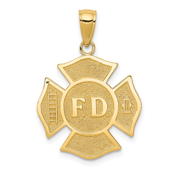 14k Yellow Gold 3/4in Fire Department Maltese Cross Pendant