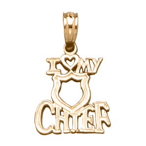 14k Yellow Gold I Love My Fire Chief Pendant