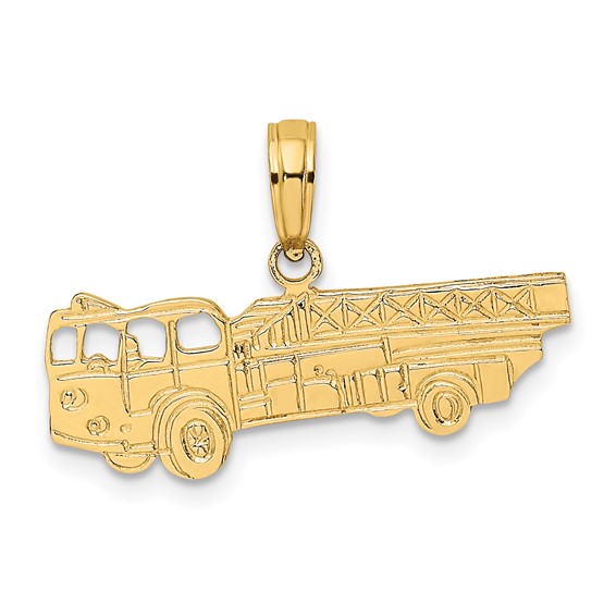 14k Yellow Gold Fire Ladder Truck Pendant