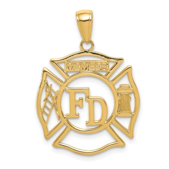 14k Yellow Gold 7/8in Fire Dept Member Pendant