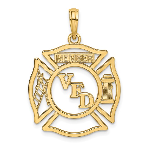 14k Yellow Gold Volunteer Fire Dept Member Pendant