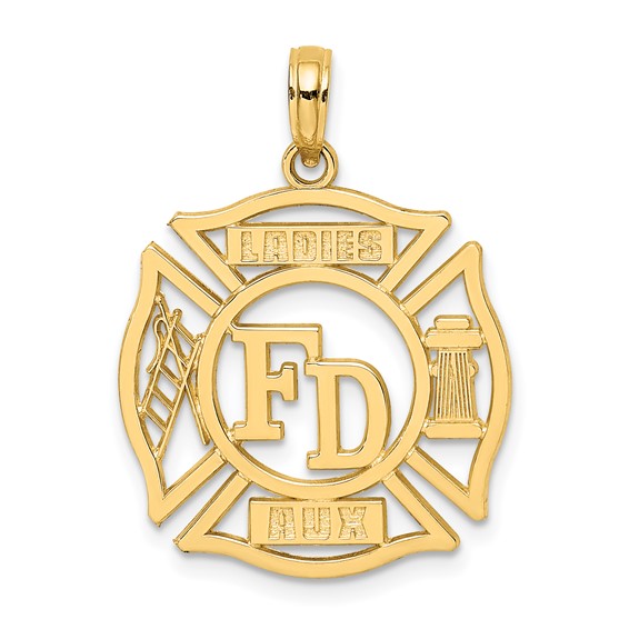 14k Yellow Gold Ladies Auxiliary Fire Dept Pendant