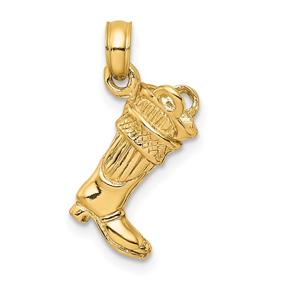 14k Yellow Gold Firefighter Boot Pendant