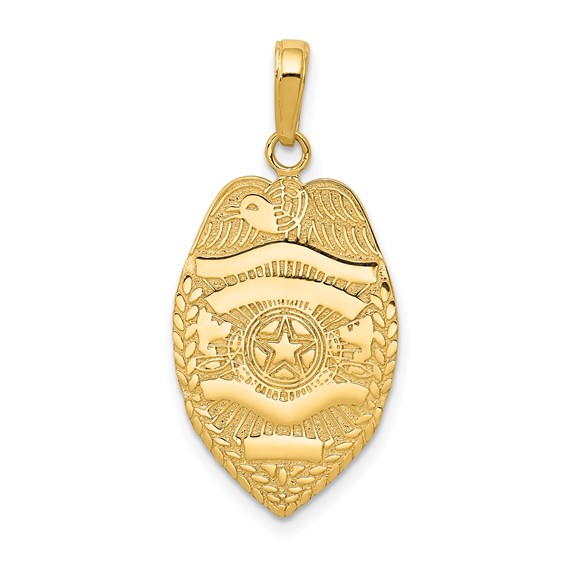 14k Yellow Gold 7/8in Engravable Police Badge Pendant