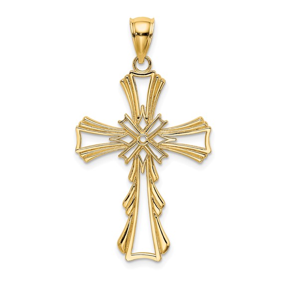 14kt Yellow Gold 1in Open Cross with Ridged Edges