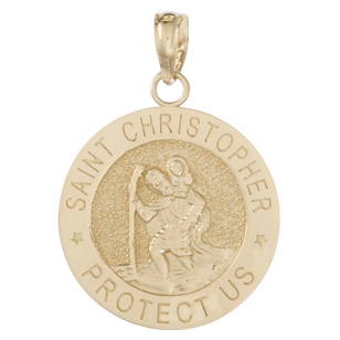 14kt Yellow Gold 1/2in Round Saint Christopher Medal Pendant
