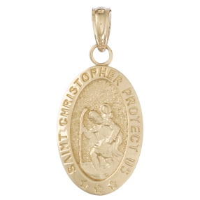 14kt Yellow Gold 1/2in Oval Saint Christopher Medal