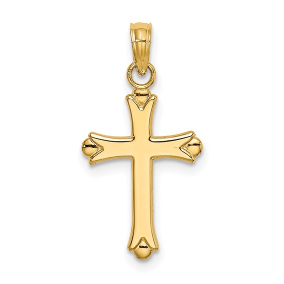 14k Yellow Gold Small Cross Pendant with Teardrop Tips