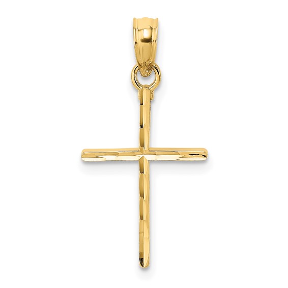 14kt Yellow Gold Diamond Cut Stick Cross Pendant 5/8in
