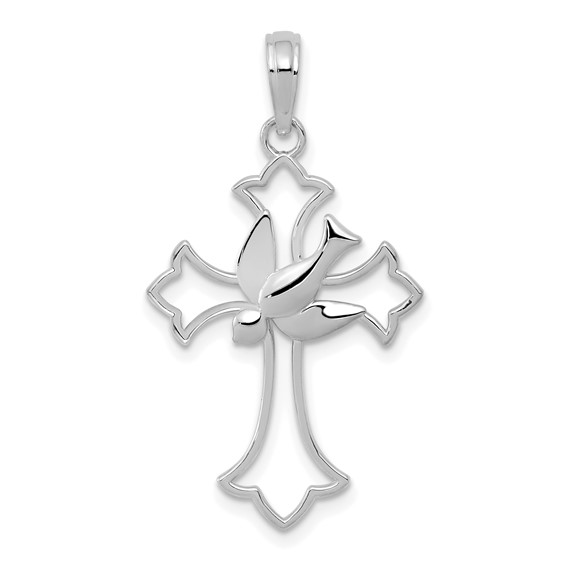 14kt White Gold 7/8in Dove Cross Pendant