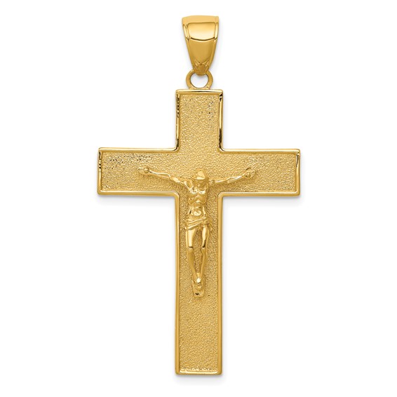 14k Yellow Gold Block Crucifix Pendant 1 1/2in