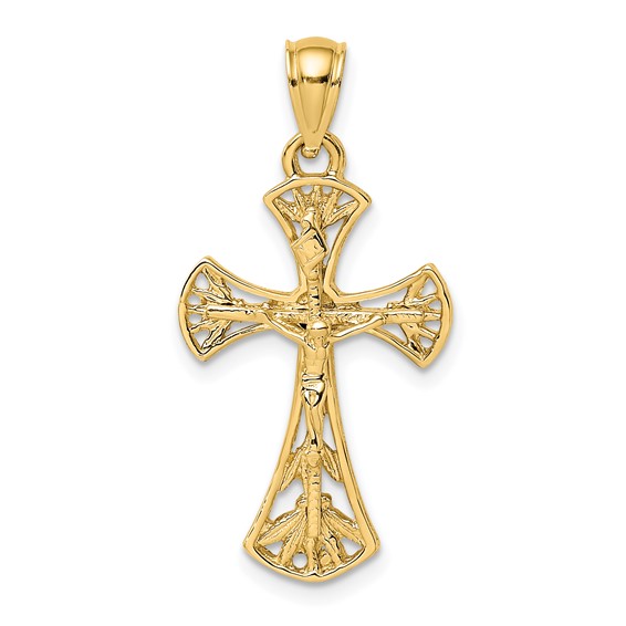 14k Yellow Gold Crucifix Pendant with Rounded Tips 1in