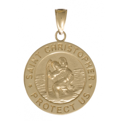 14kt Yellow Gold 5/8in Round Saint Christopher Pendant