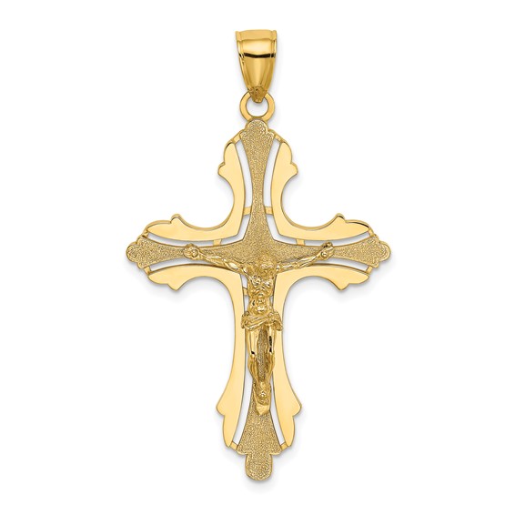 14kt Yellow Gold 1 1/2in Crucifix Cut-out Pendant with Spade Tips