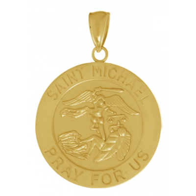 14k Yellow Gold 3/4in Saint Michael Round Medal Pendant