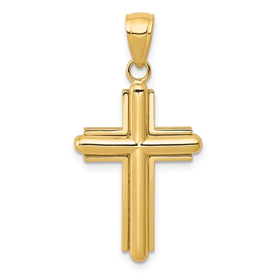 14kt Yellow Gold 3/4in Beveled Stick Cross Pendant 