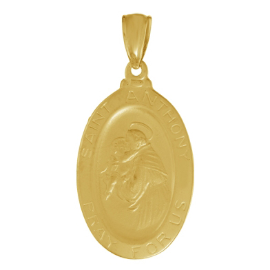 14kt Yellow Gold 3/4in Oval Saint Anthony Medal Pendant