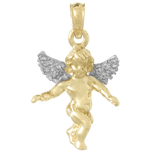 14kt Yellow Gold 1/2in Angel Pendant with Diamond Accents