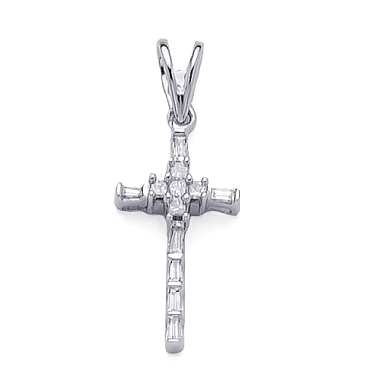 14k White Gold Cross Pendant with Diamond Accents 23mm