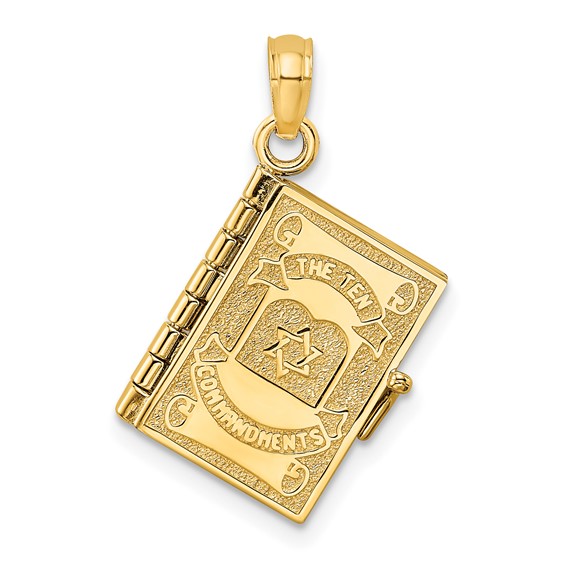 14kt Yellow Gold 1/2in Hebrew Ten Commandments Book Pendant