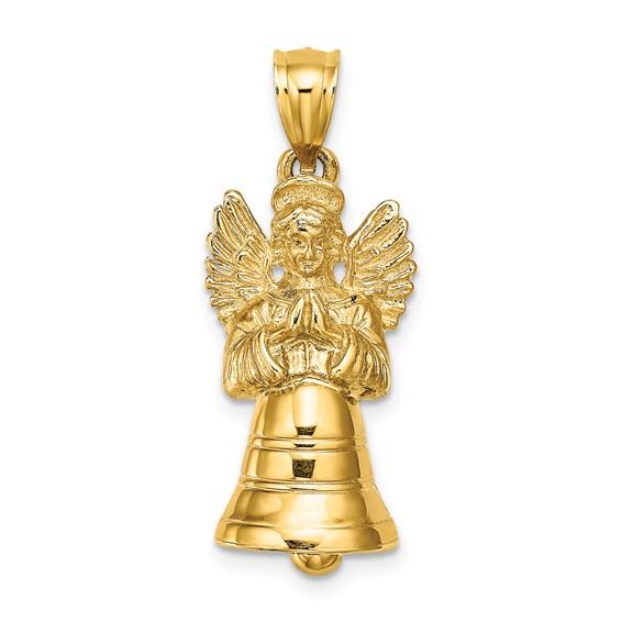 14k Yellow Gold 1in Angel with Ringing Bell Pendant
