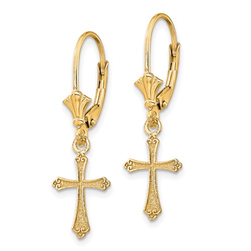 14kt Yellow Gold Crusader Cross Leverback Earrings